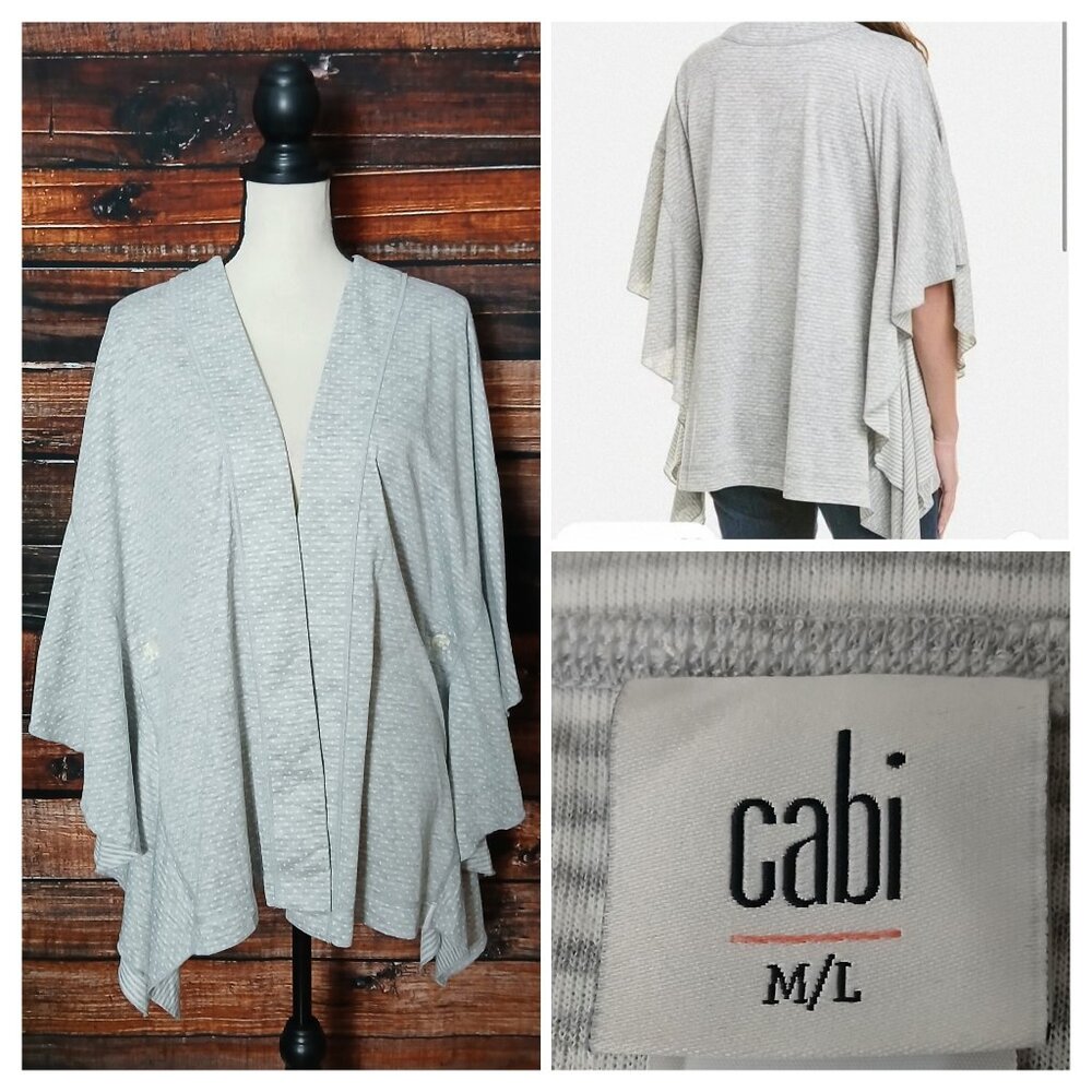 Cabi Top M L Open Front Cape Gray White Dot Striped